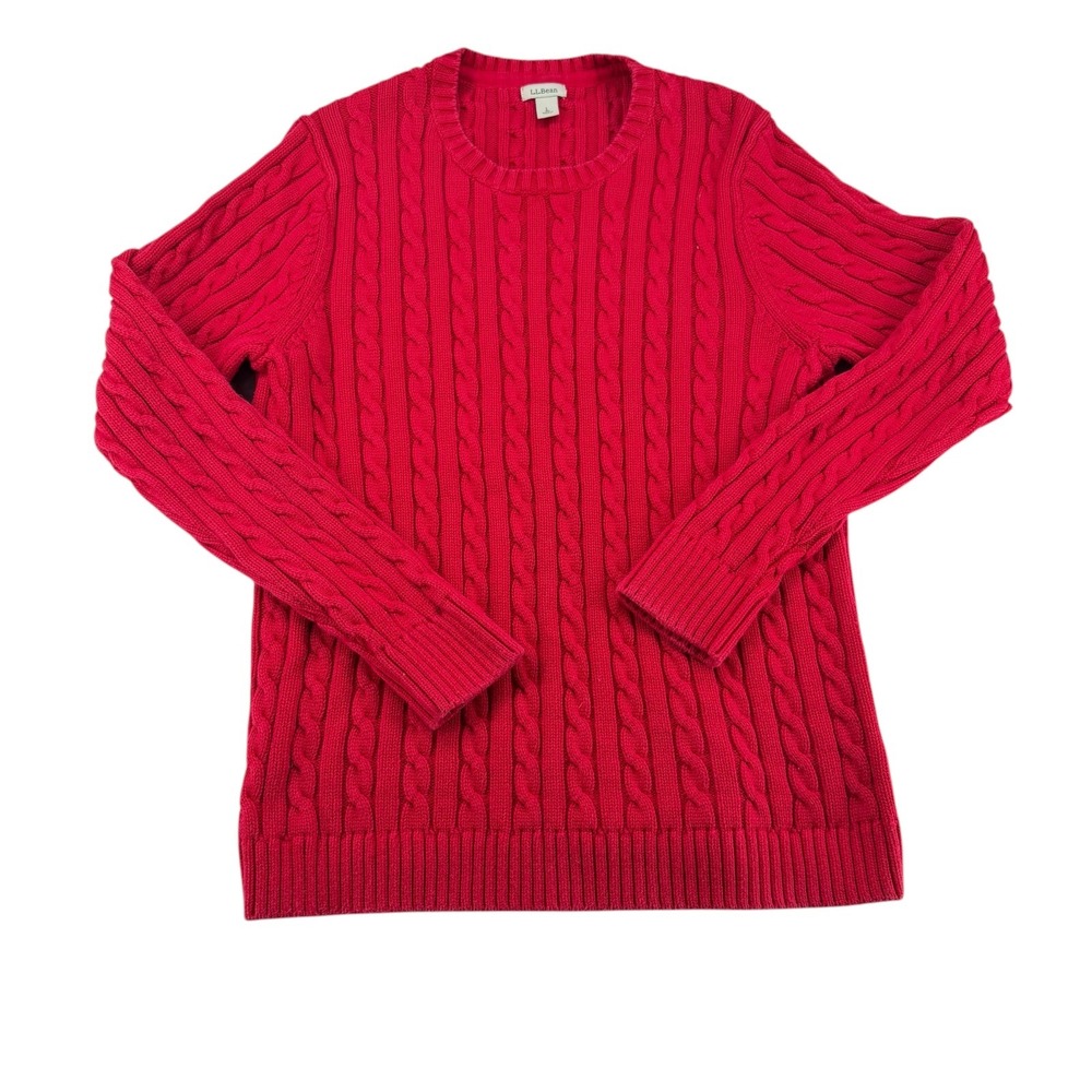LL Bean Fisherman Cable Knit 100% Cotton 
Classic Crewneck Sweater Womens Large